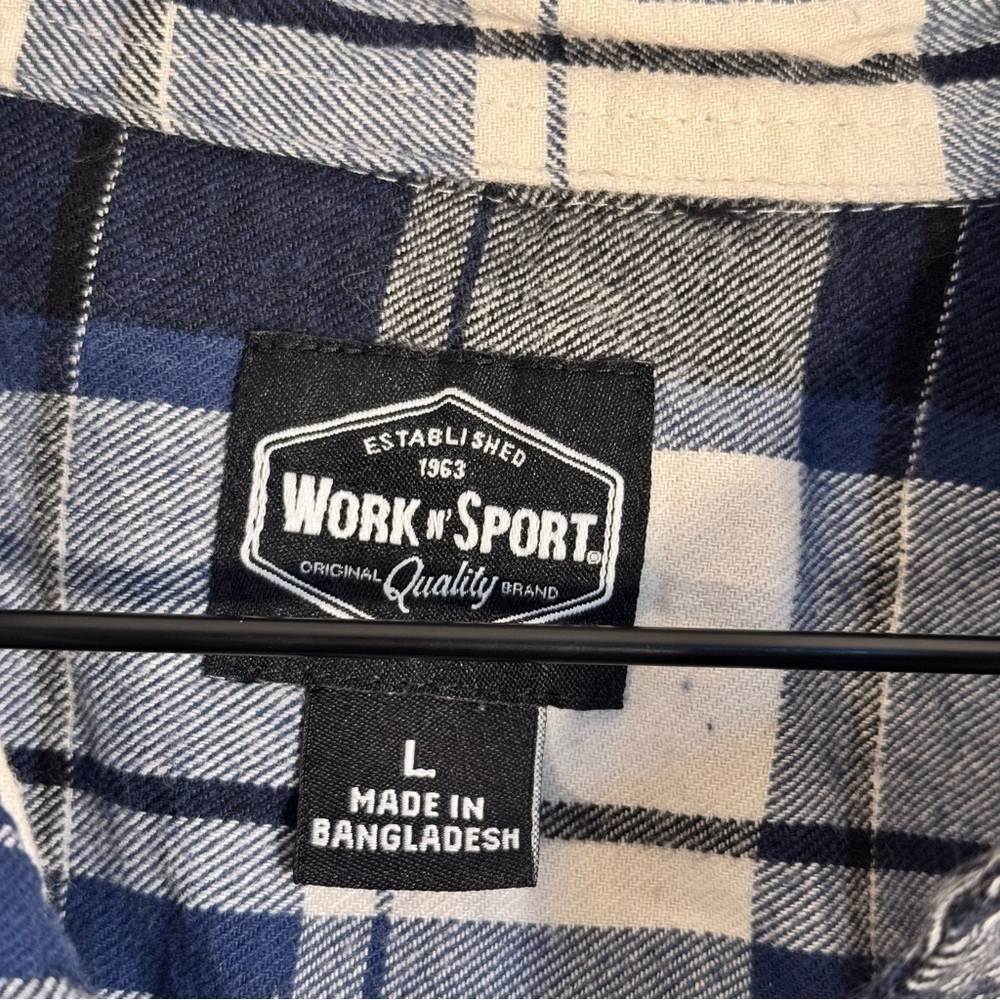 Work N Sport Plaid Flannel Snap Button Down Men’s Blue & Gray Size Large - Picture 7 of 8